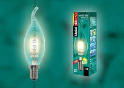 Лампа галогенная Uniel Свеча на ветру HCL-42/RB/E14 Е14 42Вт 220В 2700К картинка 